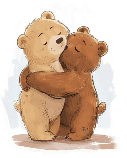Cartoon bears hugging transparent background, soft dreamy style, animated gifs