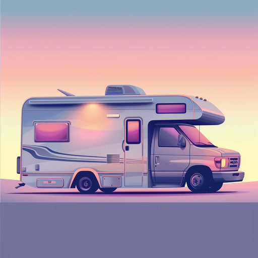 Photo-realistic camping clipart with flat random background, ethereal glow and soft edges