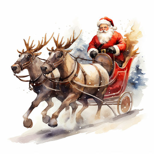 Santa sleigh in the style of Chiaroscuro Art, on white background