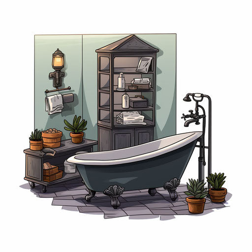 Bathroom illustration in the style of Chiaroscuro Art