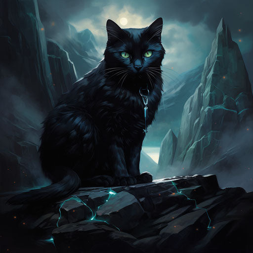 A cat in the mountains next to a rock