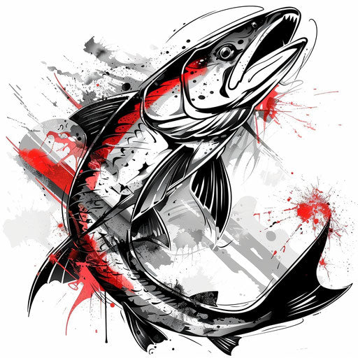 Stylized design of a pike fish with splatter effect