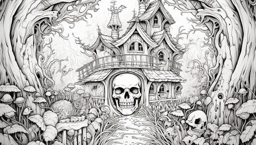 Skeleton in a forest coloring pages scary