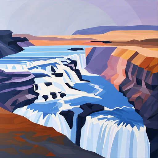 Gullfoss Falls, Iceland, geometric modern art style