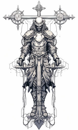 Jesus in crucifix coloring pages, style of Gerald Brom, frontal view