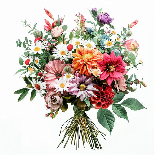 Realistic flower bouquet on flat white background