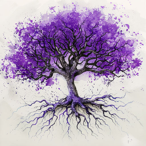 Violet tree of life tattoo with roots and branches