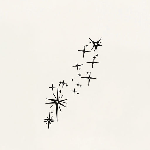 Small meaningful tattoos for females with minimalist star constellation in dark ink on pure white background