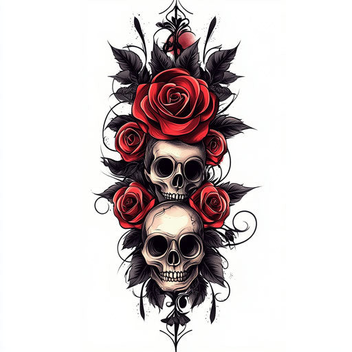 Gothic arm tattoo sketch with skulls and roses