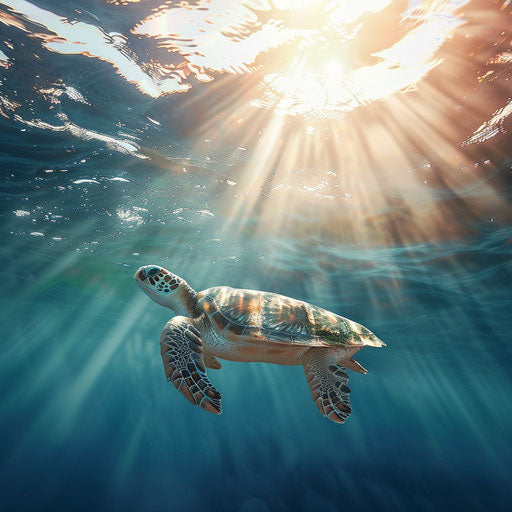 Sea turtle gliding near the ocean surface