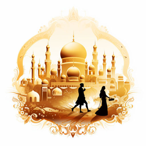 Eid illustration in the style of Chiaroscuro Art, on white background