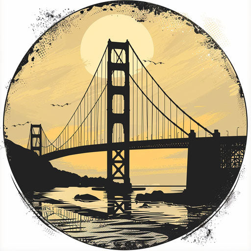 Tattoo sketch of a golden gate bridge silhouette in a clipart, flat style