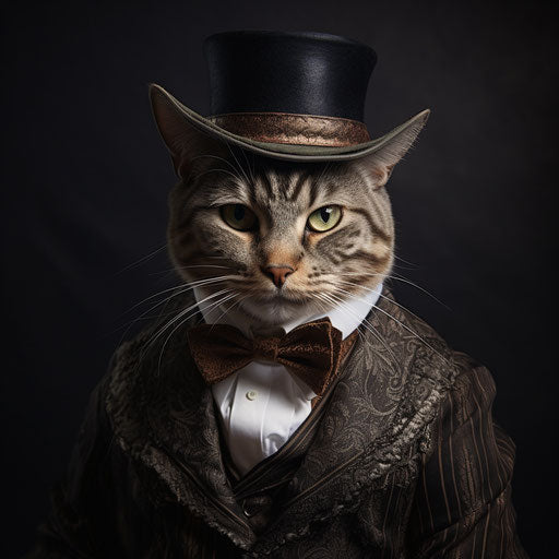 An American shorthair cat dressed as a man
