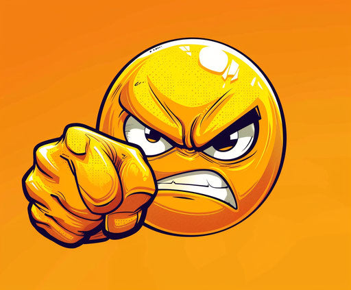Angry emotictor pointing at a camera