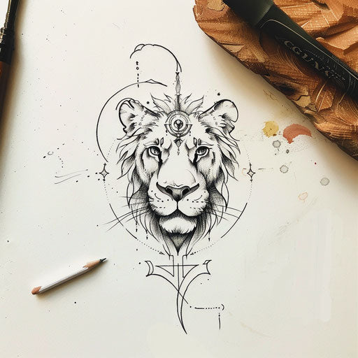 Monochrome tattoo sketch with Hakuna Matata symbol