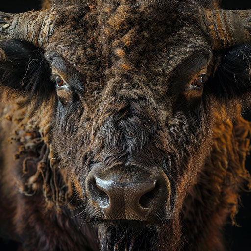 Expressive portrait of a buffalo with close-up details