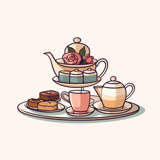 Tea party clipart in Minimalist style, on white background