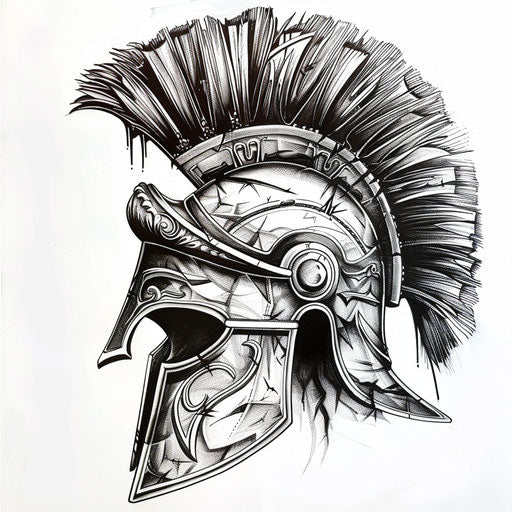 Roman gladiator helmet tattoo design in black with silver highlights