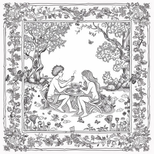 Adam and Eve picnic in the Garden of Eden