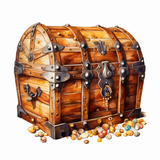 Treasure chest clipart in the style of oil painting on white background