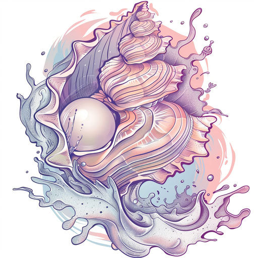 Serene tattoo sketch of a seashell with a pearl inside