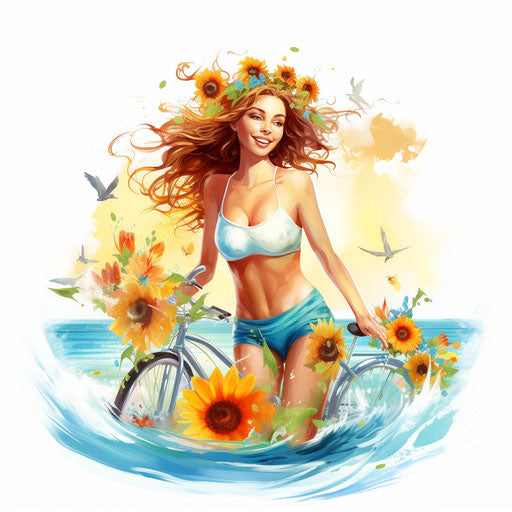 Summer Fun Clipart in the Style of Oil Painting, on a White Background
