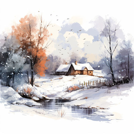 Winter clipart in the style of Oil painting, on a white background