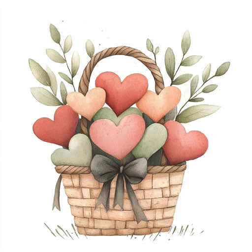Charming basket of hearts with ribbon and greenery
