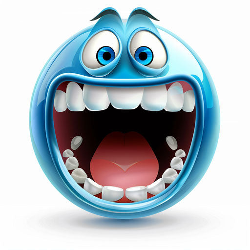 Shouting blue smiley face in clip art style on white background