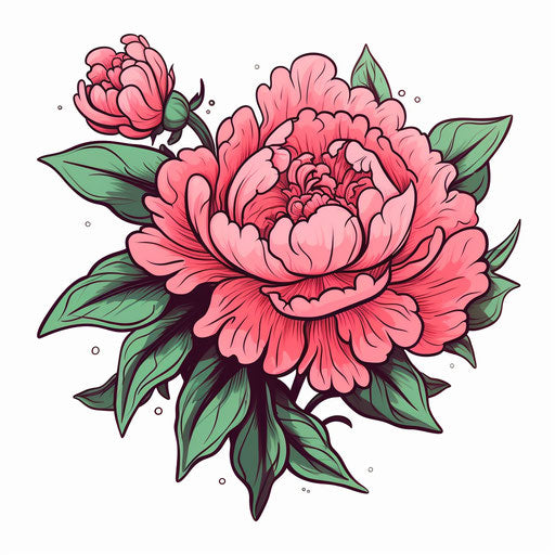 Peony tattoo vector design on white background, flat style