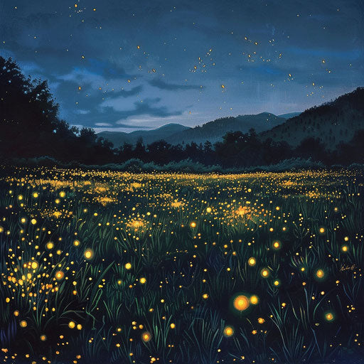 Meadow of fireflies on a warm summer night