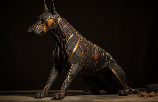 Doberman pinscher dog breed, light navy and dark gold style