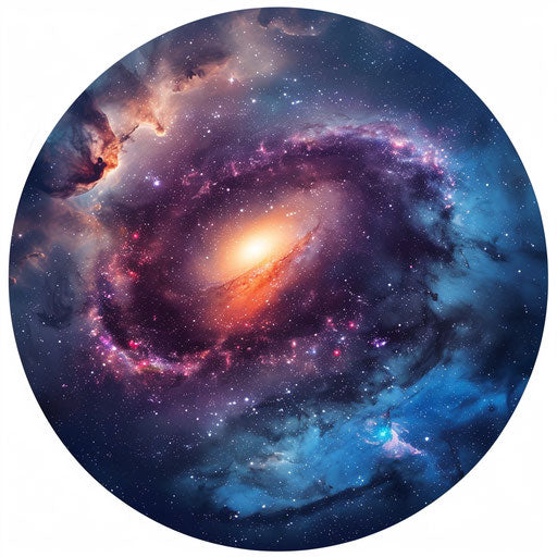 Galaxy clipart with flat random background, vibrant tones and enhanced clarity