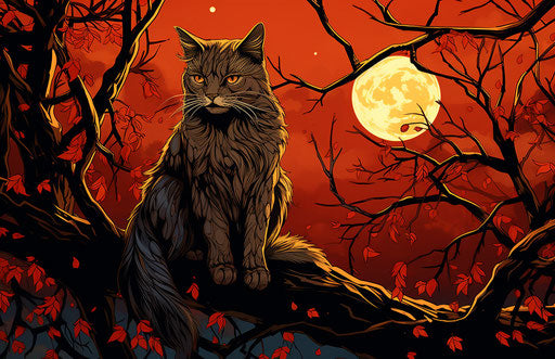 A red lynx cat on a tree branch, dark gold and light brown style, masculine 17:11