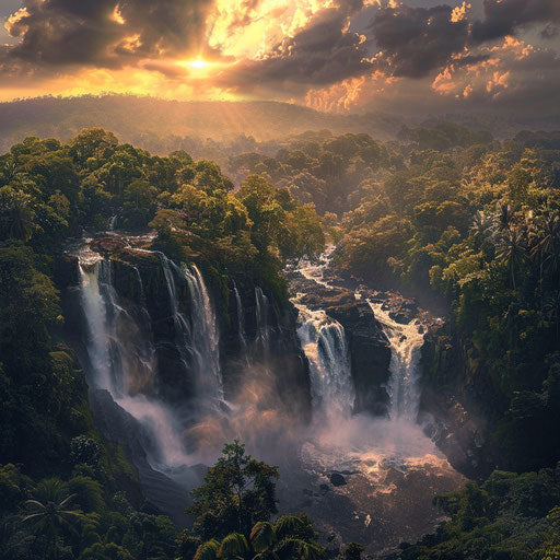Athirapally Falls with dramatic lighting and intense flow