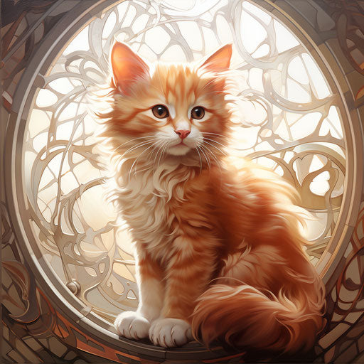 Orange kitten standing on the window seat