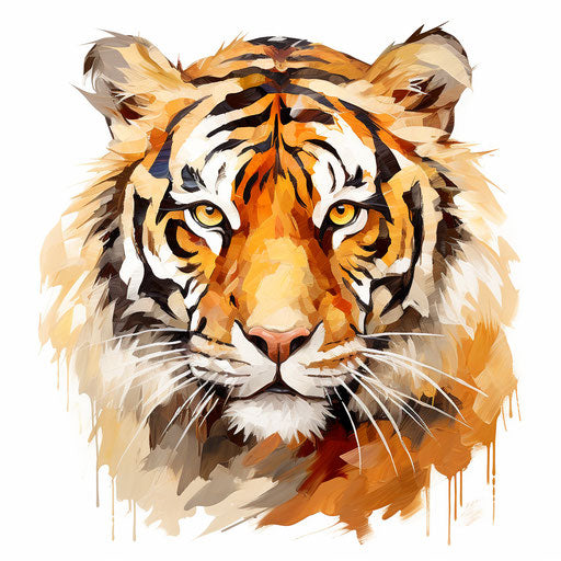 Tiger Face Clipart in Oil Painting Style, on White Background