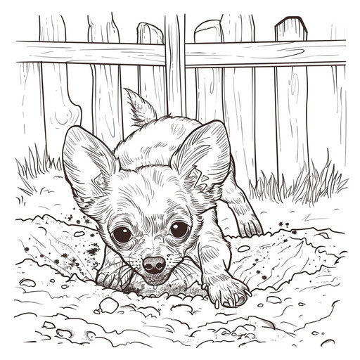 A playful Chihuahua digging a hole in the backyard