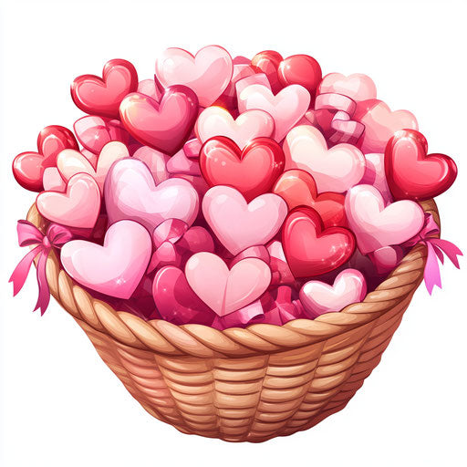 Basket of Valentine's Day hearts, romantic atmosphere