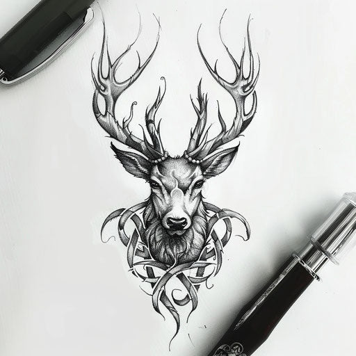 Celtic deer tattoo with knotwork details