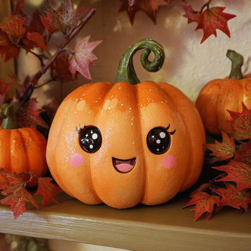 Smiling large orange pumpkin with cheerful features