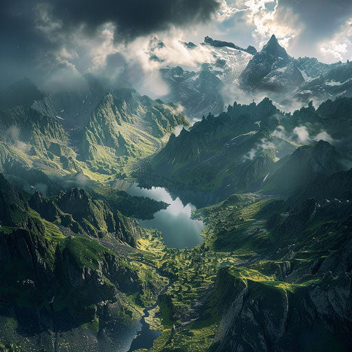The Japanese Alps with dramatic lighting and shadows