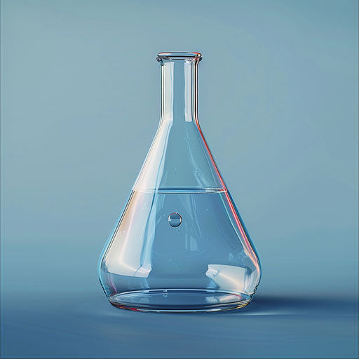 Illustration of beaker in photo realistic style with a flat blue background, soft focus and light texture