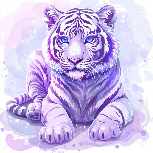Cartoon tiger on lavender background, realistic glossy finish