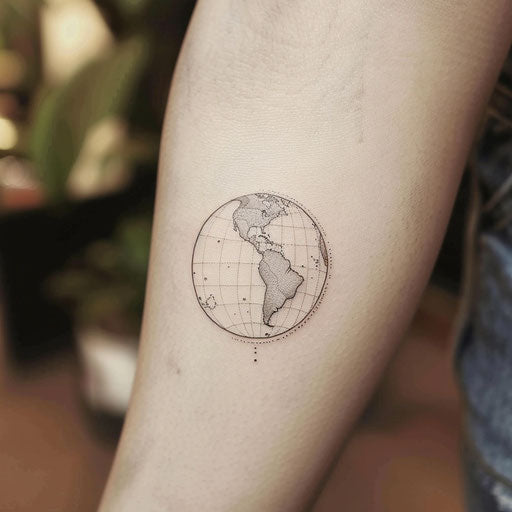 Minimalist tattoo sketch of Earth from space