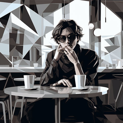 Digital portrait in a modern café, essence of 'cool'