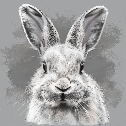 Realistic bunny face clipart on flat slate grey background