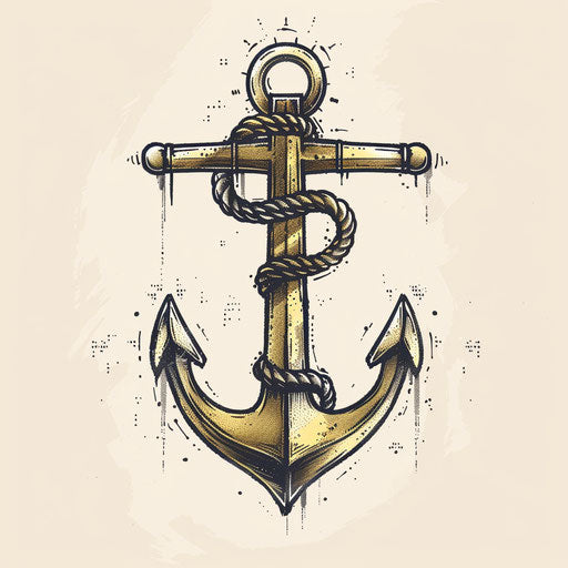 Tattoo sketch of a golden anchor with rope, flat minimalist style