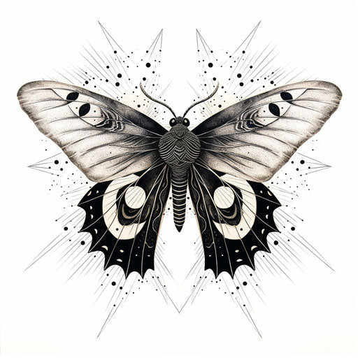 Origami moth with paper, pencil, and ink wings