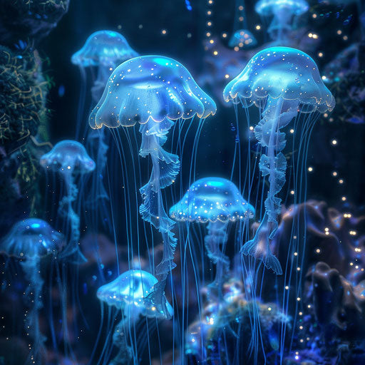 Bioluminescent jellyfish in the ocean depths